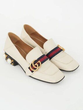 Gucci Cream Leather & Pearl Peyton Loafer Size 37.5